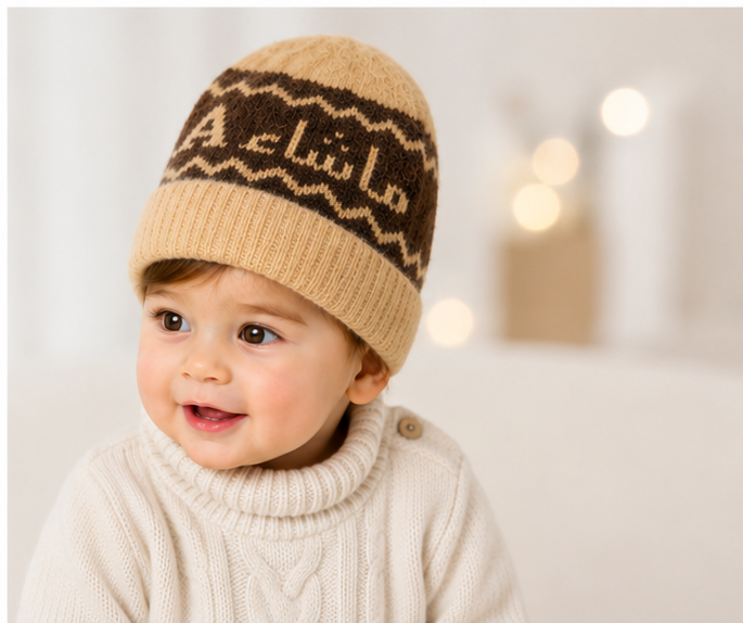 MashaAllah Arabic Knit Baby Beanie – Warm Winter Pom-Pom Hat , Pack Of 2