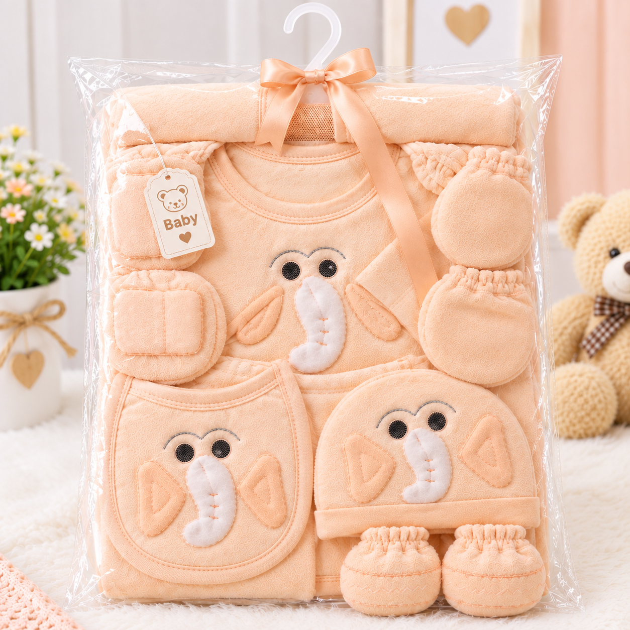 Baby Gift Set for Newborn | 0–3 Months | Soft Cotton Baby Clothing Set with Cap, Bib, Mittens & Booties