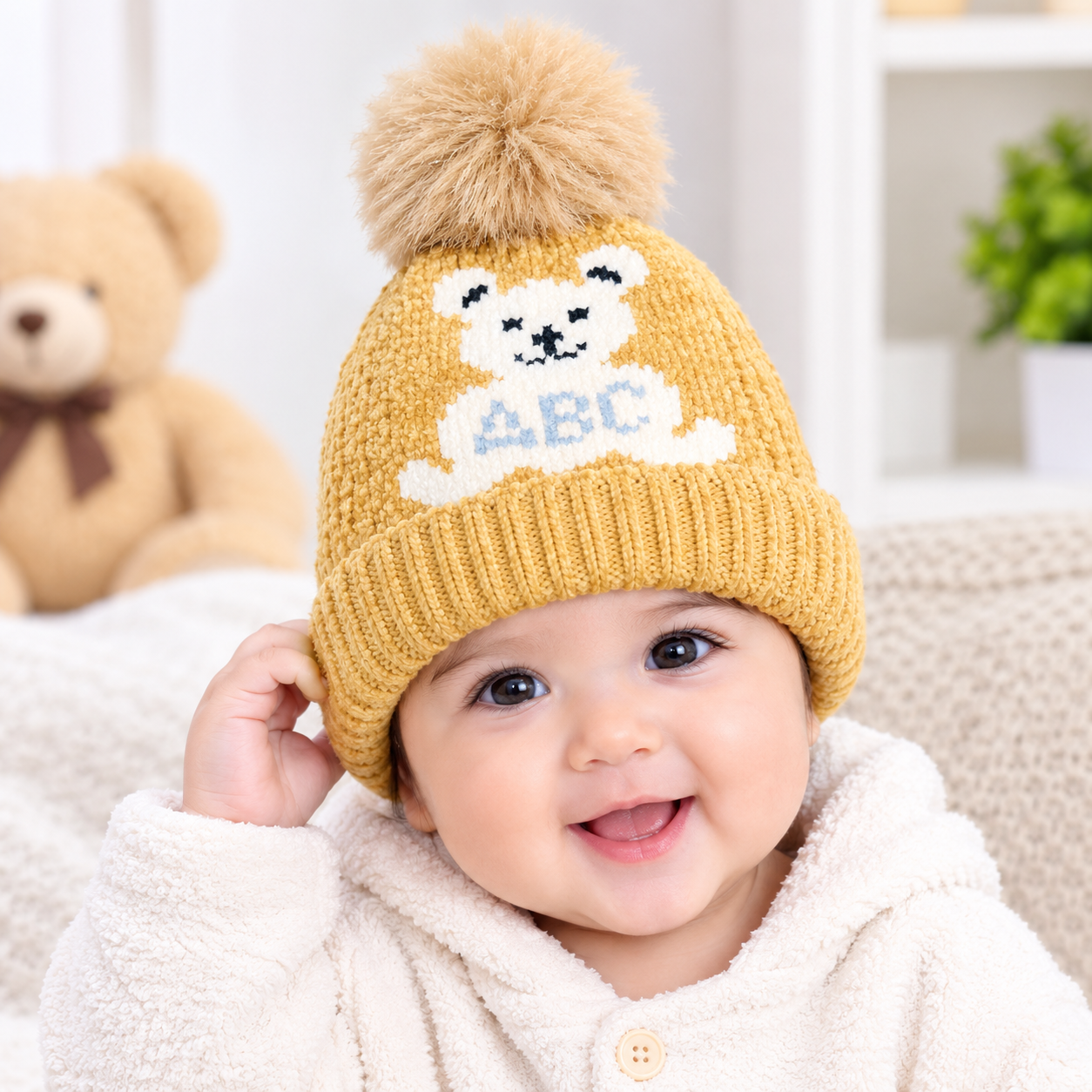 Pack Of 2 , Baby Bear Pom Pom Knitted Winter Cap, in 6 Colours