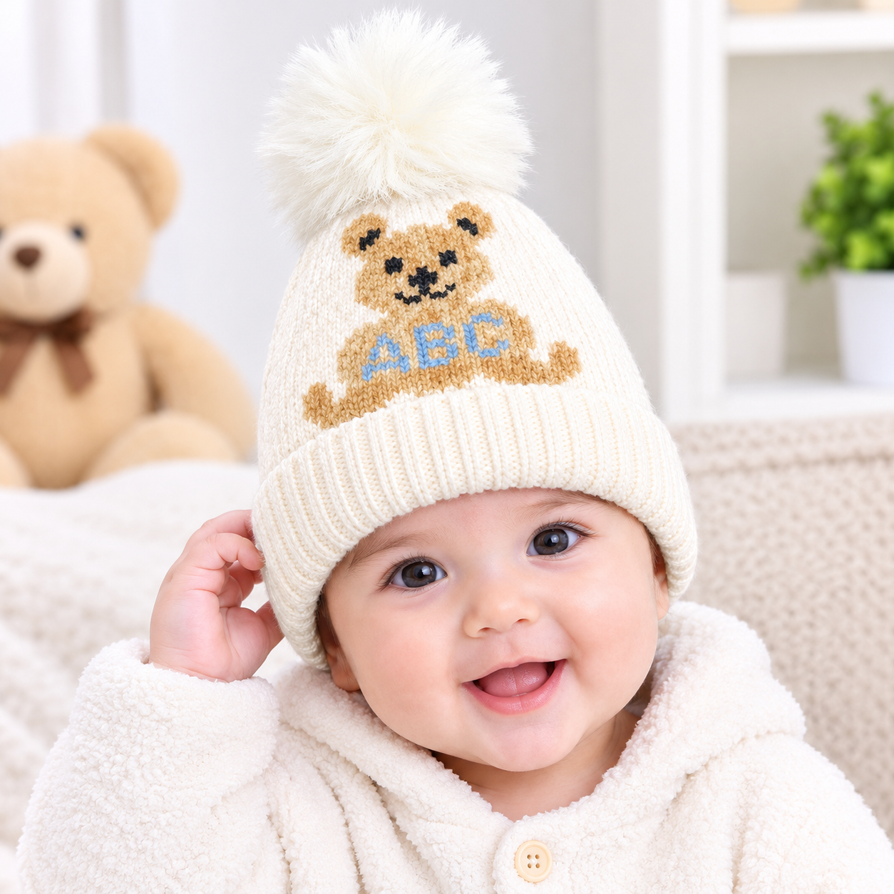 Pack Of 2 , Baby Bear Pom Pom Knitted Winter Cap, in 6 Colours