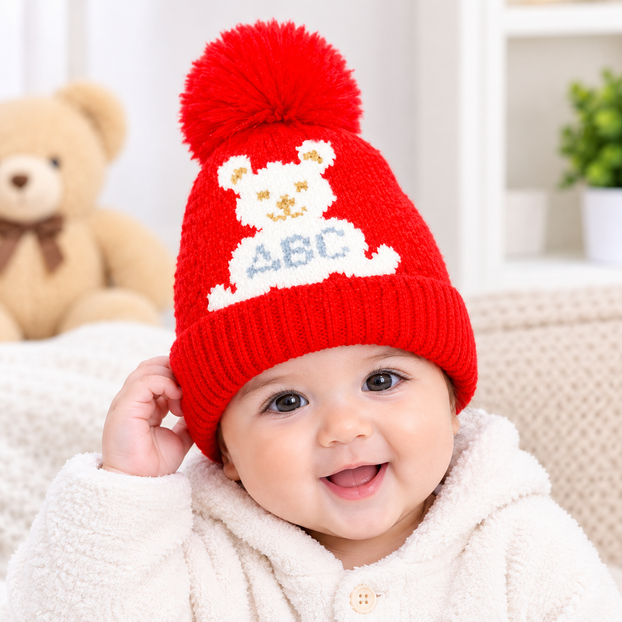Pack Of 2 , Baby Bear Pom Pom Knitted Winter Cap, in 6 Colours