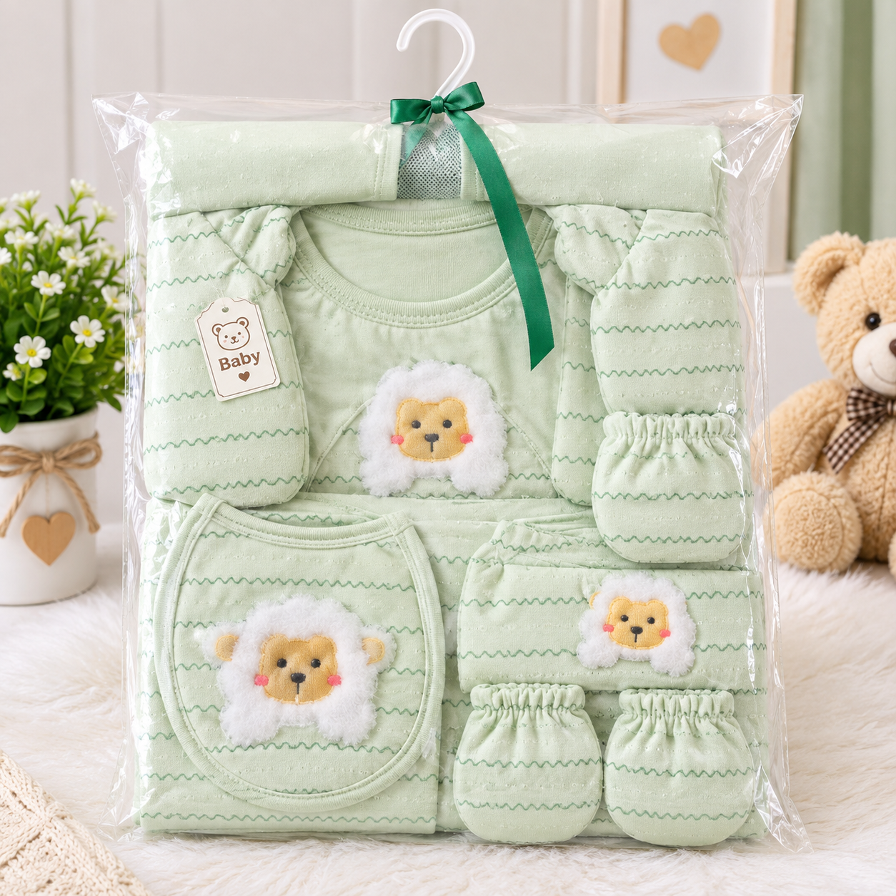 Baby Gift Set for Newborn | 0–3 Months | Soft Cotton Baby Clothing Set with Cap, Bib, Mittens & Booties