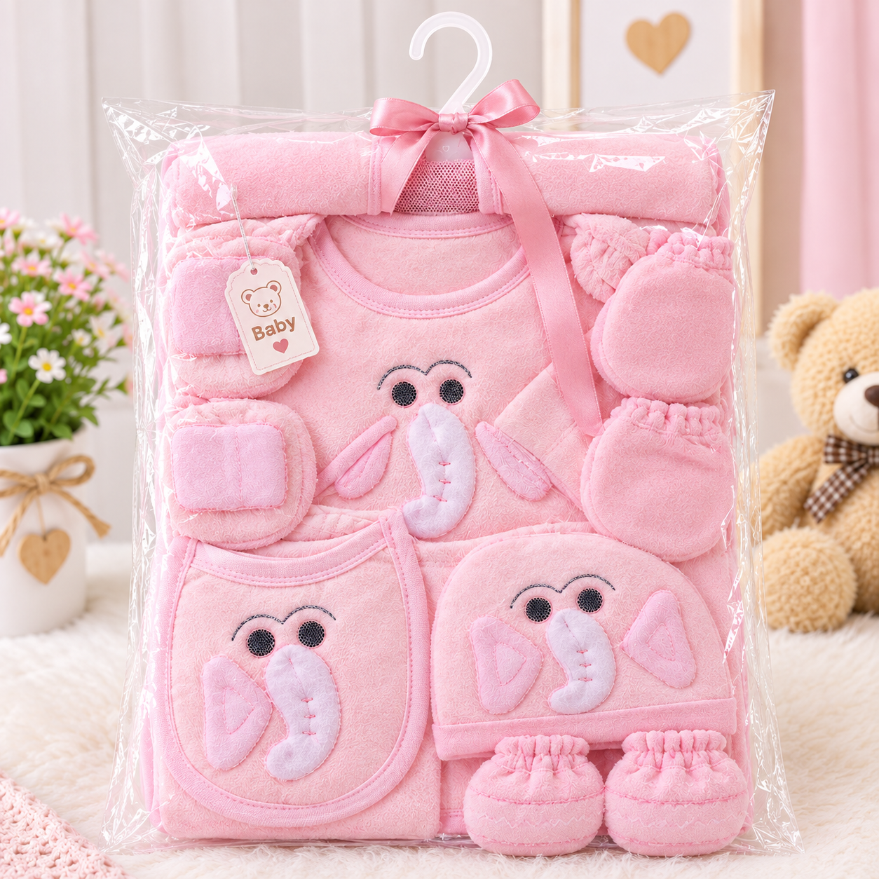 Baby Gift Set for Newborn | 0–3 Months | Soft Cotton Baby Clothing Set with Cap, Bib, Mittens & Booties