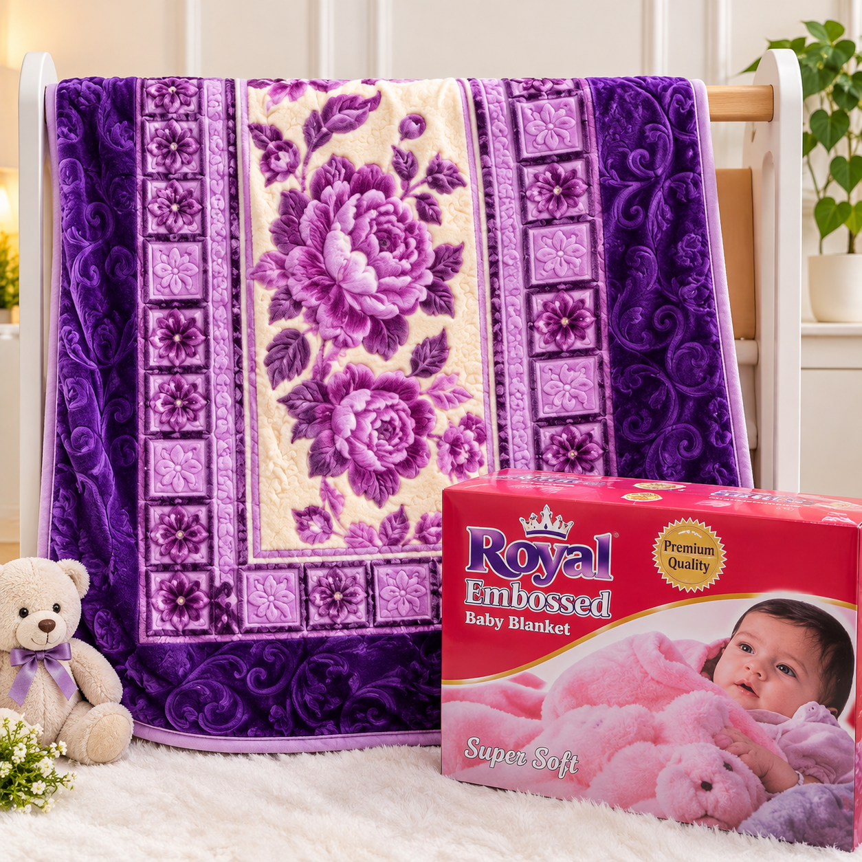 Royal Embossed baby blanket for winter warm comfy beautiful prints and colour embossed