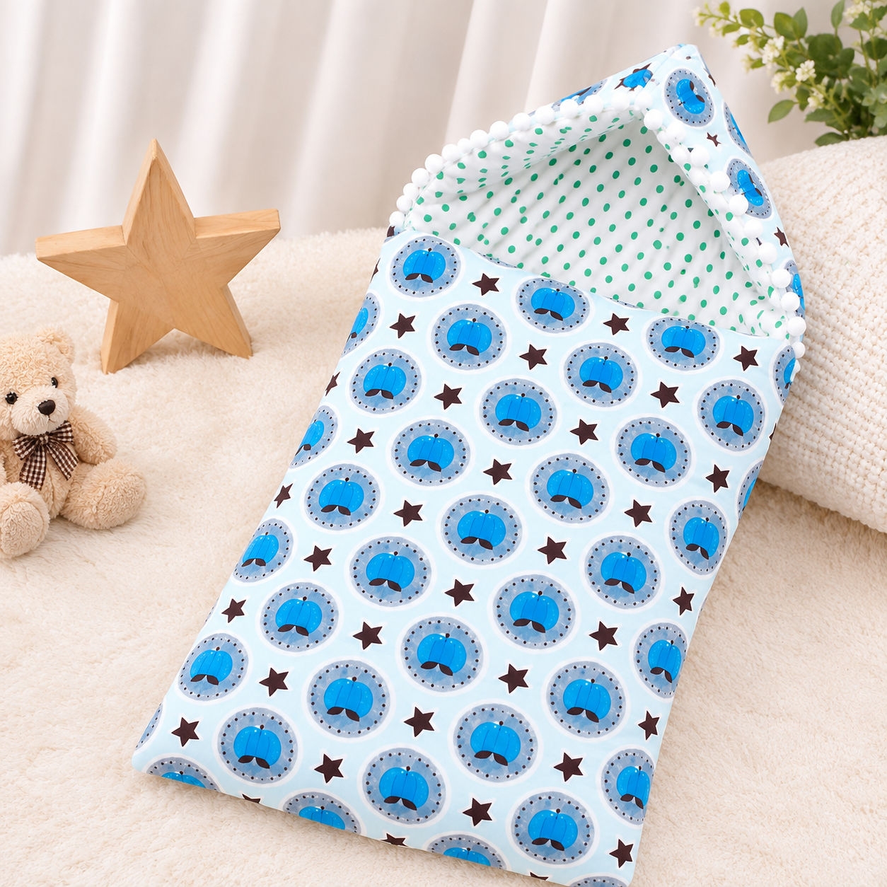 Apple Star Print Baby Sleeping Bag – Hooded Cotton Carry Nest